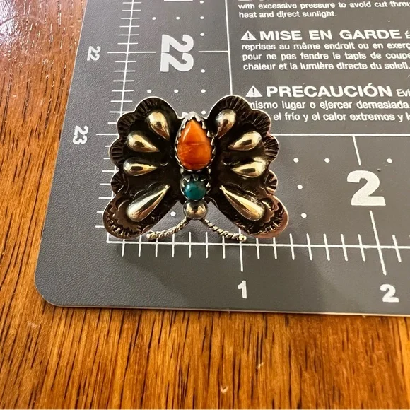 Spiny Oyster & Turquoise Butterfly Statement Ring925 SterlingSize 8